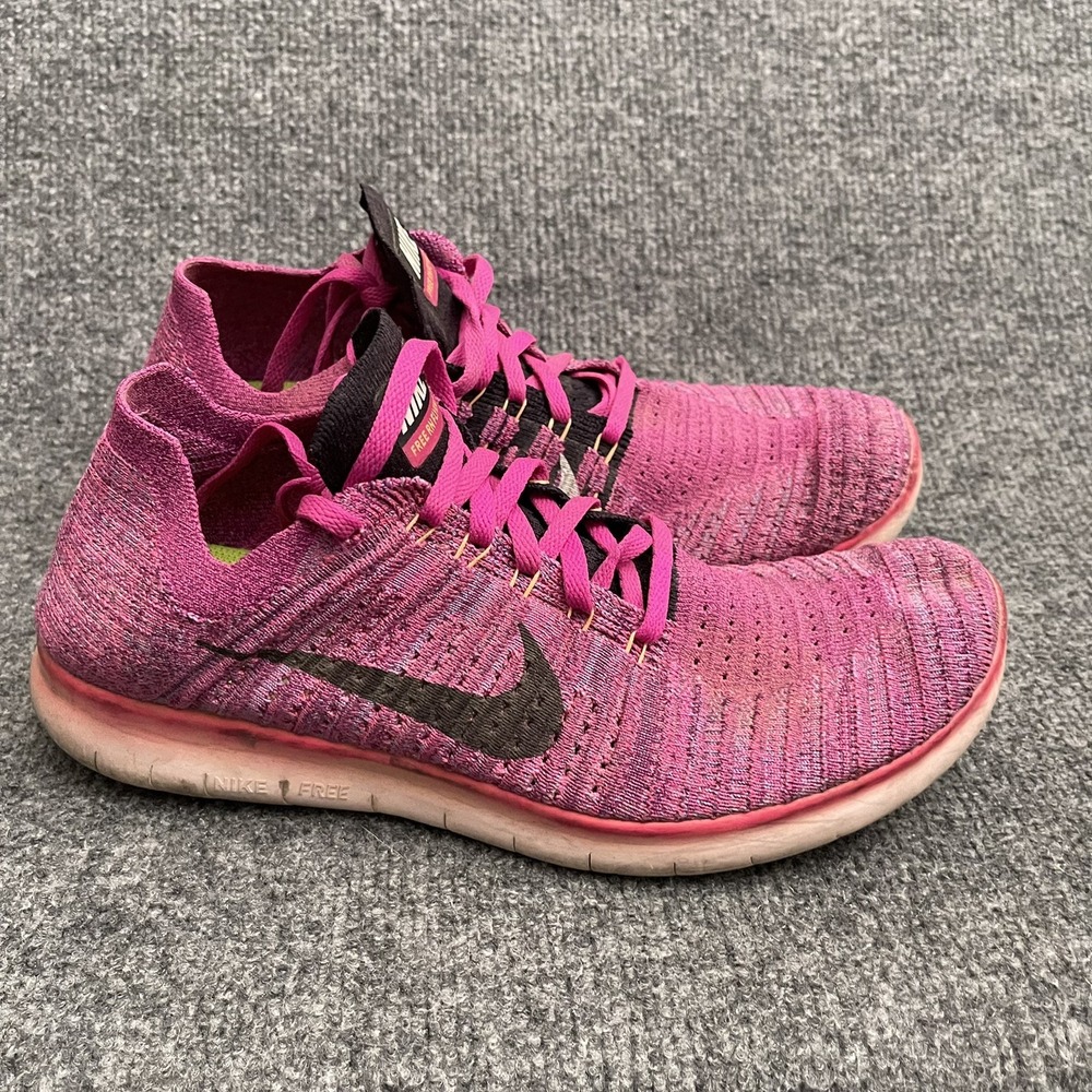 Nike Free Run Flyknit Shoes Women's Sz 10.5 Black Pink 831070 601